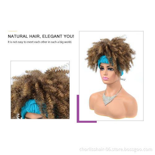 Wholesale Ombre Afro Curly Headband Kinky Curly Wig In Synthetic Hair Wigs Silk Scarf Wig Fluffy Hair For Afro black Women